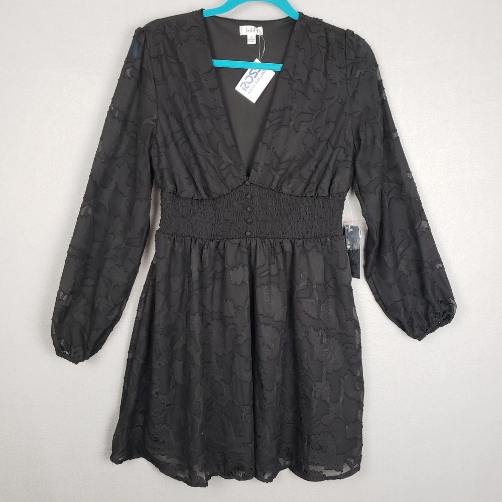 Justify Size L Long Sleeve Babydoll Dress Black Lace Cinch Waist Vamp Victorian
